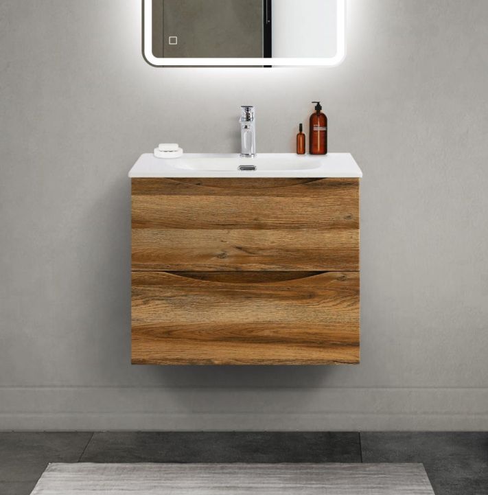 купить Тумба с раковиной подвесная BelBagno MARINO-CER-MINI-600-2C-SO-RR-P Rovere Rustico, раковина белая BB-8099-3-60 