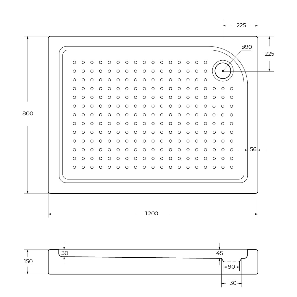 Акриловый поддон 120х80 правосторонний BelBagno TRAY-BB-AH-120/80-15-W-R с сифоном
