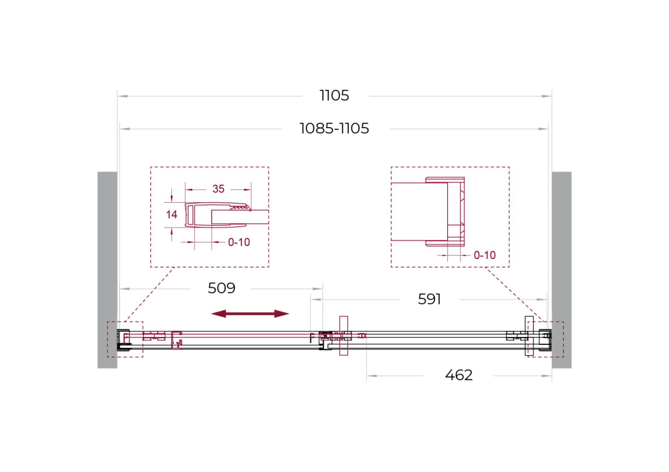 Душевая дверь шириной 110см BelBagno SOFT_CLOSE-1-BF-1-110-C-GM профиль оружейная сталь, стекло прозрачное