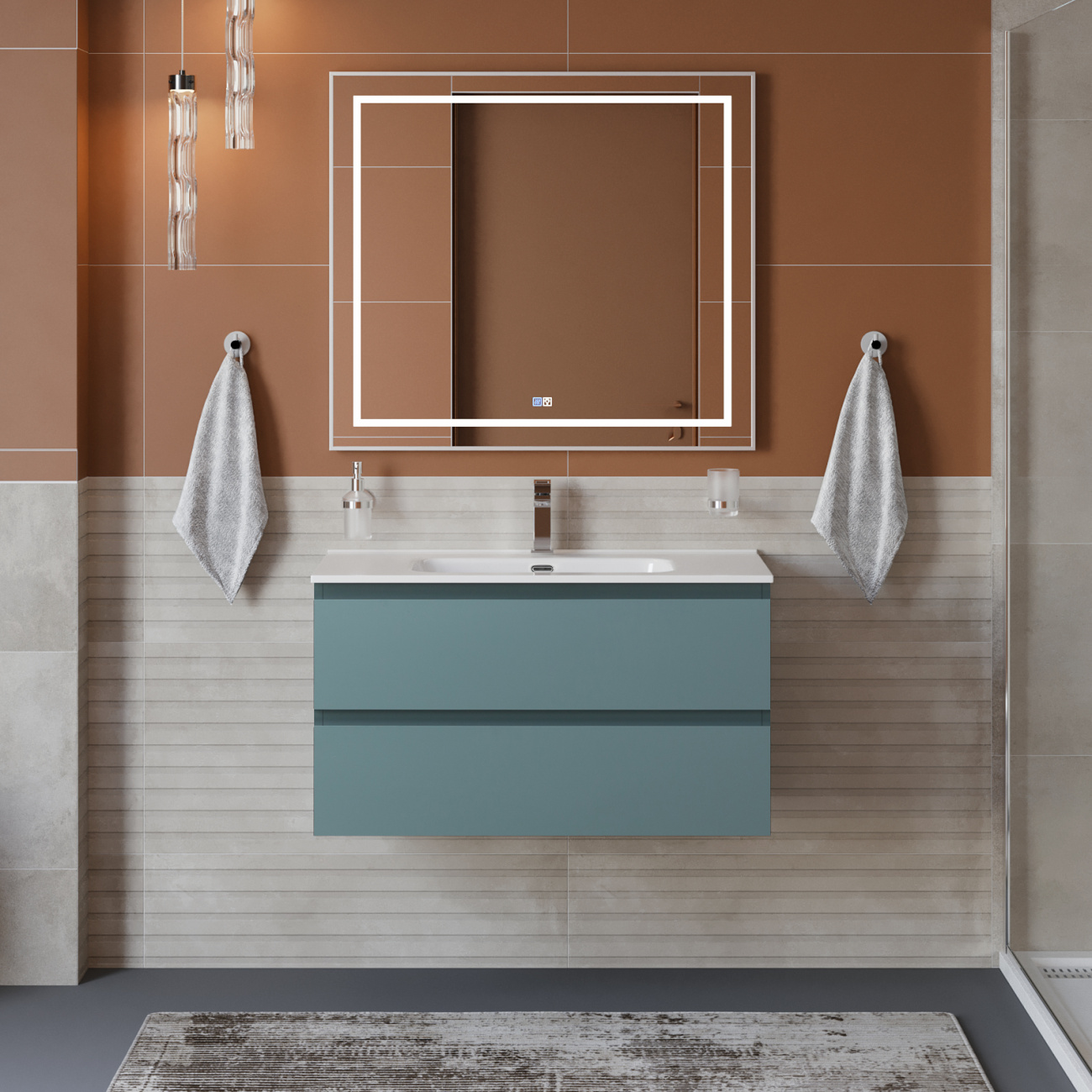 Тумба с раковиной подвесная BelBagno KRAFT-900-2C-SO-AO Голубой матовый, раковина белая BB900ETL