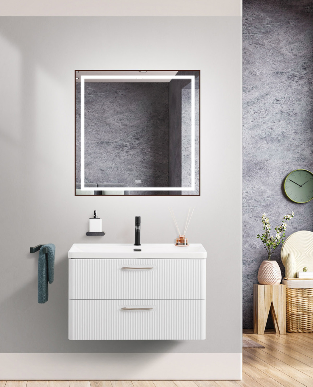 Подвесная тумба с раковиной Belbagno DUE, 80 см Белый металлик DUE-800-2C-SO-BM-P + BB-8076-3-80