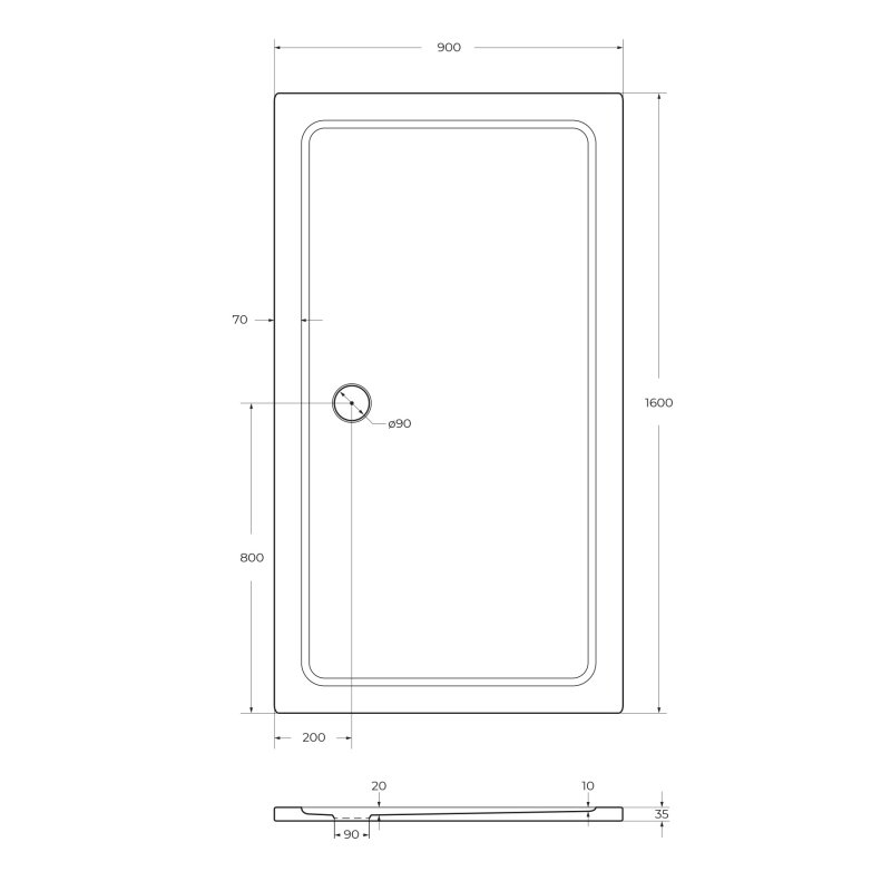 Поддон из SMC (Стекловолокно) 160х90 Cezares TRAY-M-AH-160/90-35-W без сифона