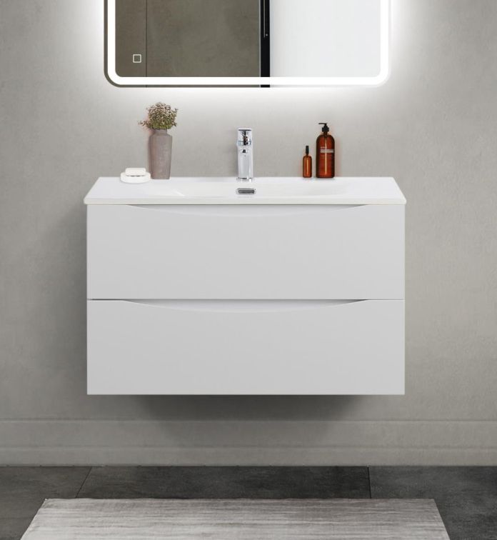 Тумба с раковиной подвесная BelBagno MARINO-CER-MINI-800-2C-SO-BL-P Bianco Lucido, раковина белая BB-8099-3-80