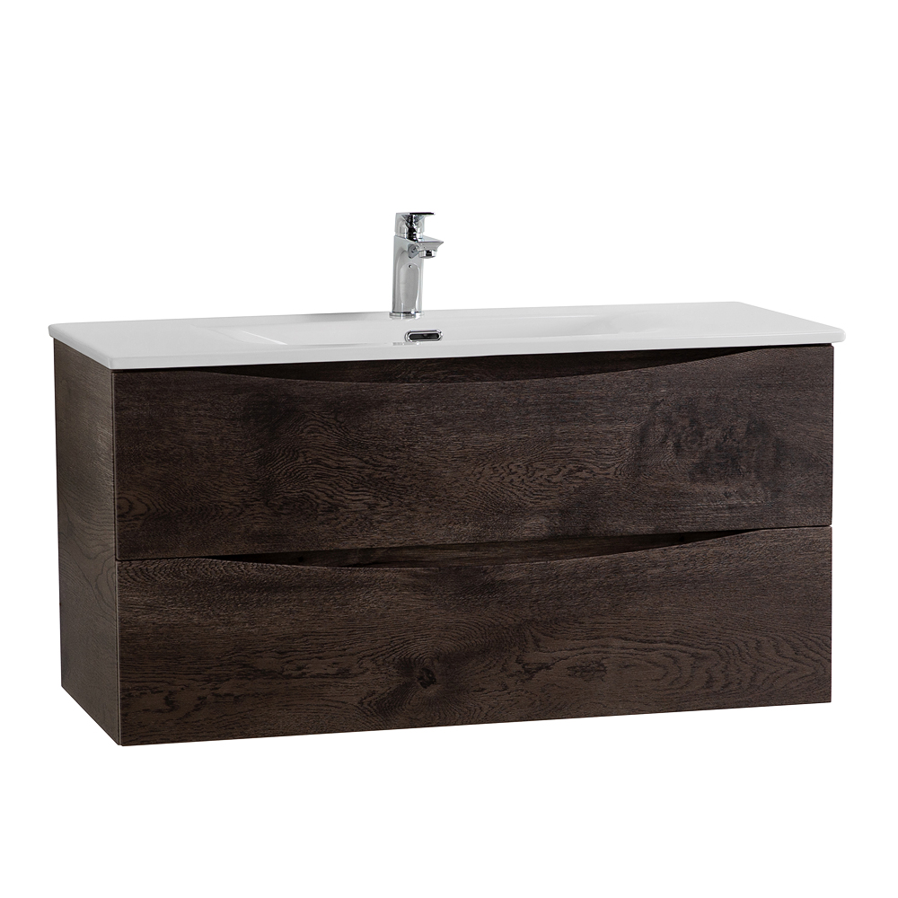 Тумба с раковиной подвесная BelBagno MARINO-CER-N-1000-2C-SO-RNG-P Rovere Nature Grigio, раковина белая BB-8099-100