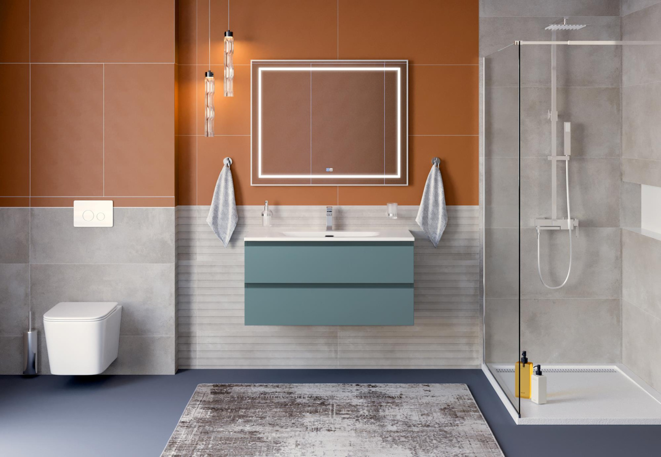 Тумба с раковиной подвесная BelBagno KRAFT-1000-2C-SO-AO Голубой матовый, раковина белая BB-8099-100