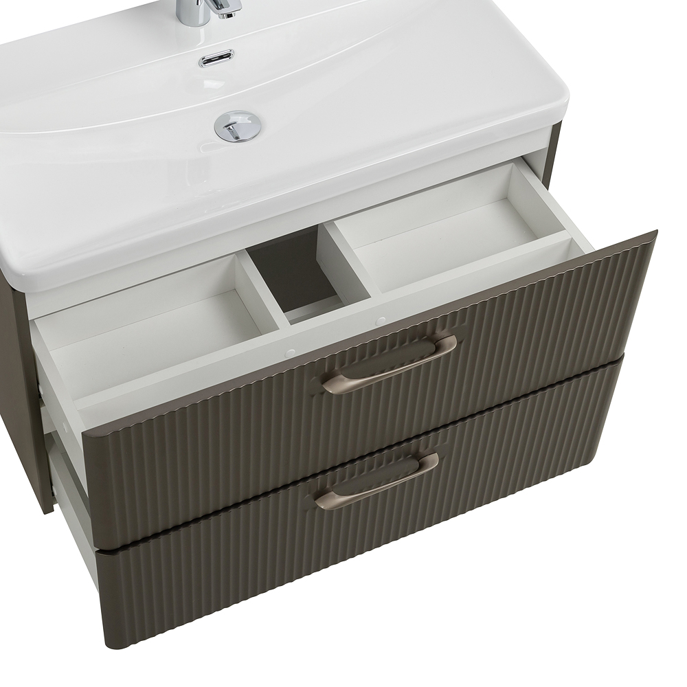 Подвесная тумба с раковиной Belbagno DUE, 80 см Оружейная сталь DUE-800-2C-SO-GM-P + BB-8076-3-80