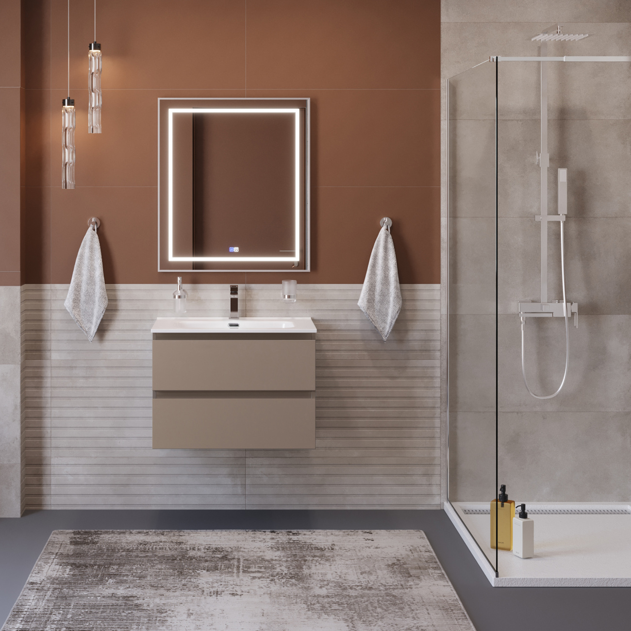 Тумба с раковиной подвесная BelBagno KRAFT-600-2C-SO-CO Бежевый матовый, раковина белая BB600ETL