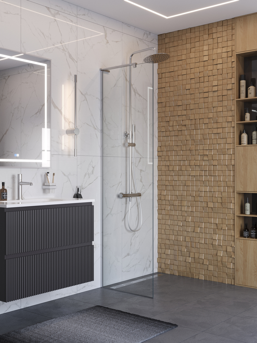 купить Душевая перегородка BelBagno UNO-L-1-TB-60-C-Cr профиль хром, стекло прозрачное 