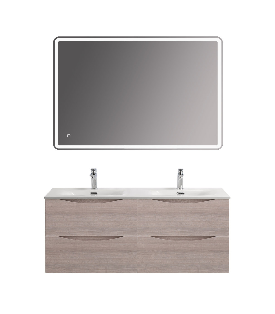 Тумба с раковиной подвесная BelBagno MARINO-CER-N-1200-4C-SO-RG-P Rovere Grigio, раковина белая BB-8099-120-2 с 2-я чашами