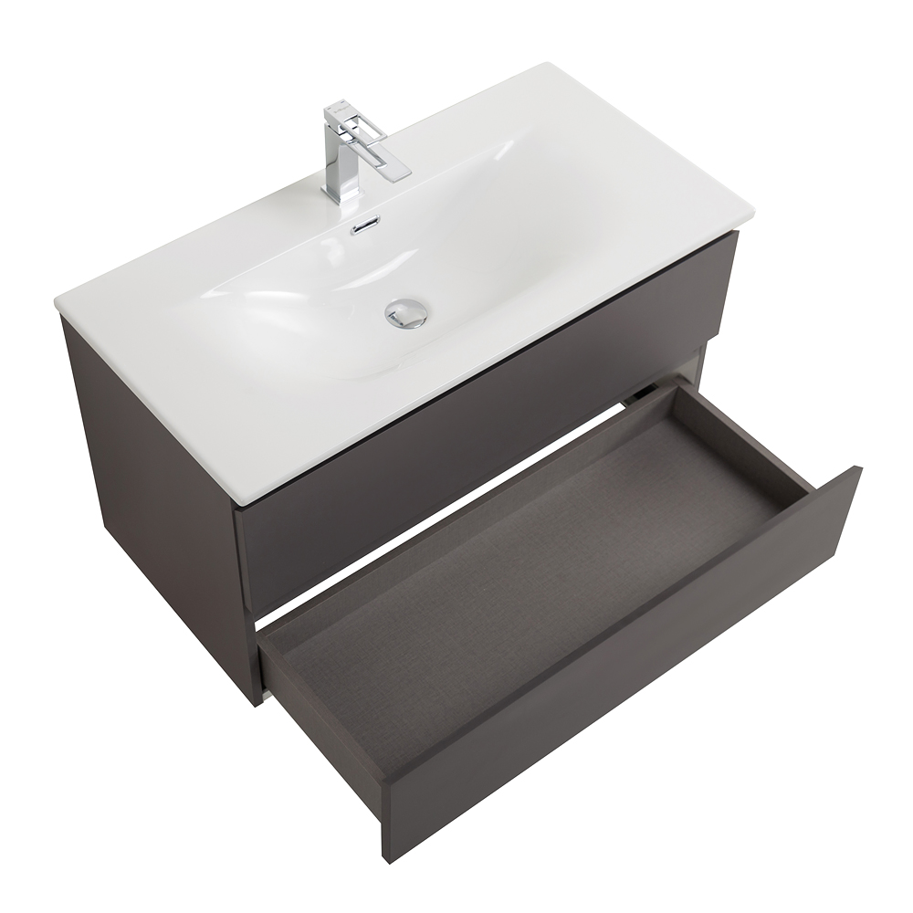 Тумба с раковиной подвесная BelBagno KRAFT-1000-2C-SO-GSO Темно-Серый матовый, раковина белая BB-8099-100