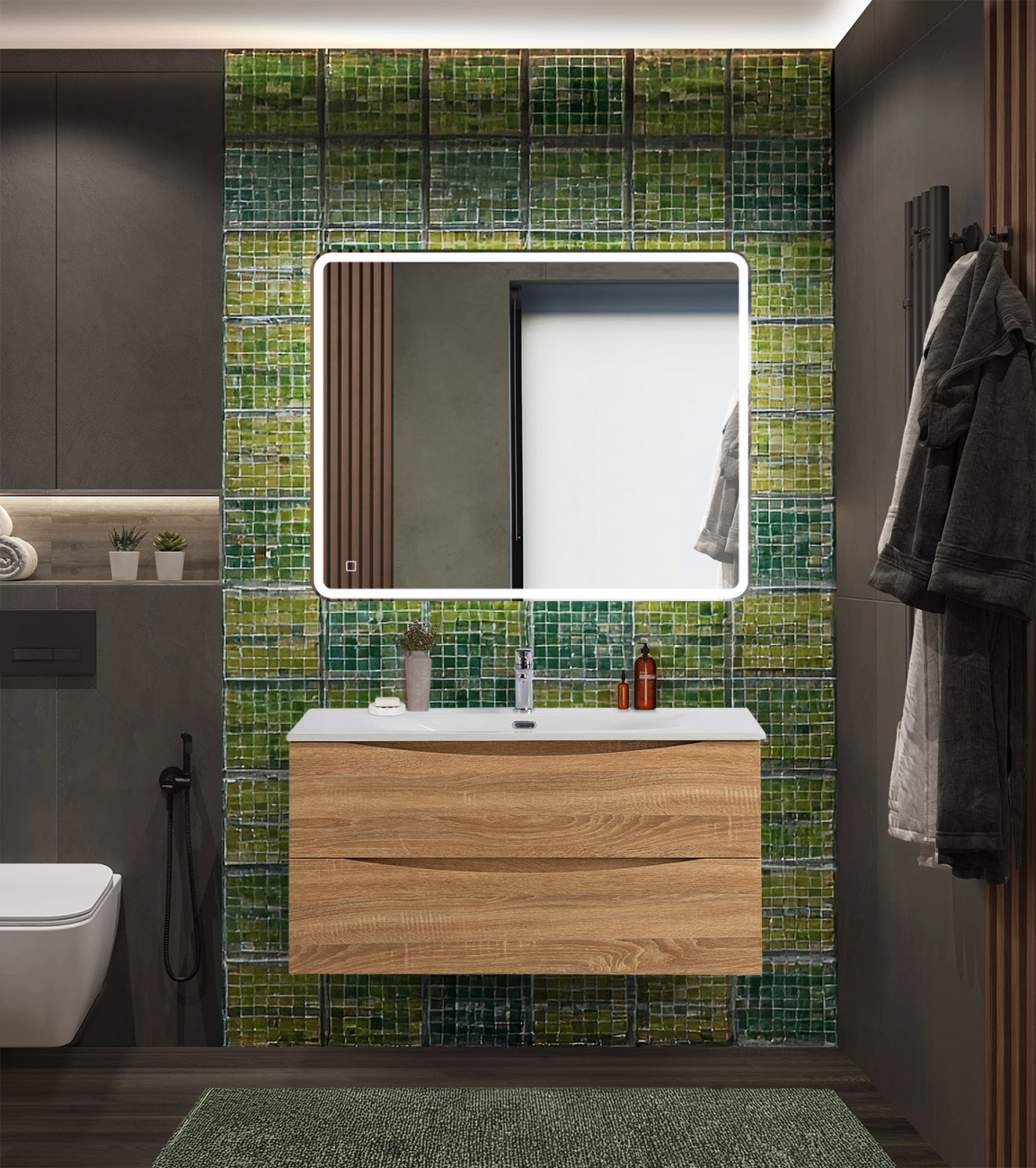 Тумба с раковиной подвесная BelBagno MARINO-CER-N-1000-2C-SO-WO-P Rovere Bianco, раковина белая BB-8099-100