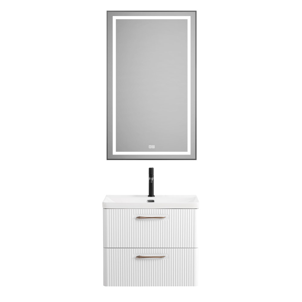Подвесная тумба с раковиной Belbagno DUE 50 см Белый металлик DUE-500-2C-SO-BM-P + BB-8076-3-50