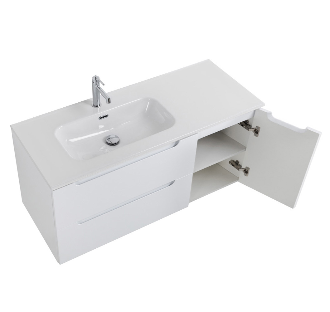 Подвесная тумба с раковиной BelBagno ETNA 120 Bianco Lucido левая, ETNA-1200-2C-1A-SO-BL-L + BB1200ETL-L
