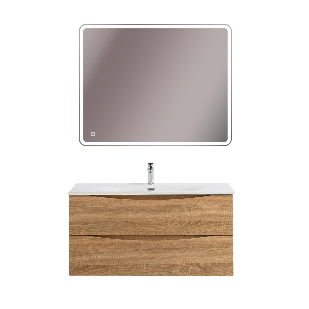 Тумба с раковиной подвесная BelBagno MARINO-CER-MINI-1000-2C-SO-WO-P Rovere Bianco, раковина белая BB-8099-3-100