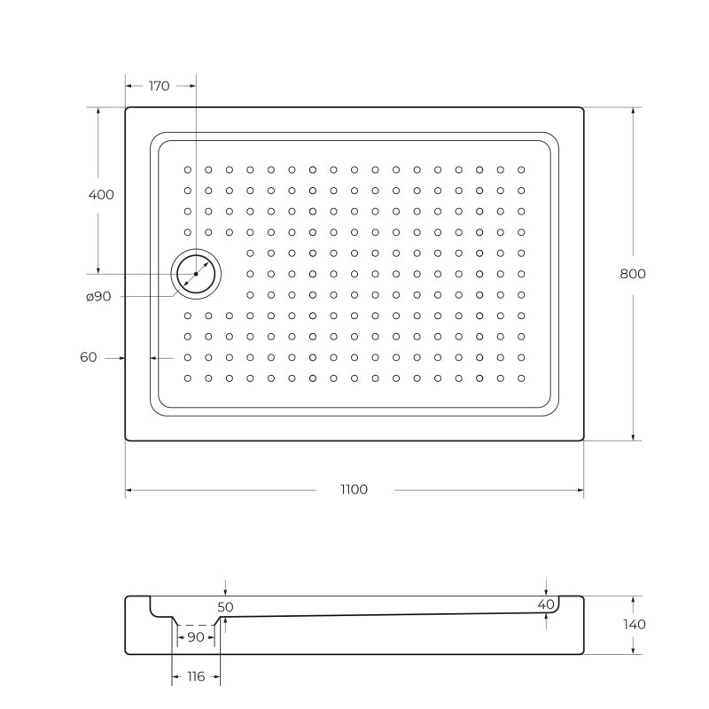 Поддон акриловый 110х80 Cezares TRAY-A-AH-110/80-15-W с сифоном