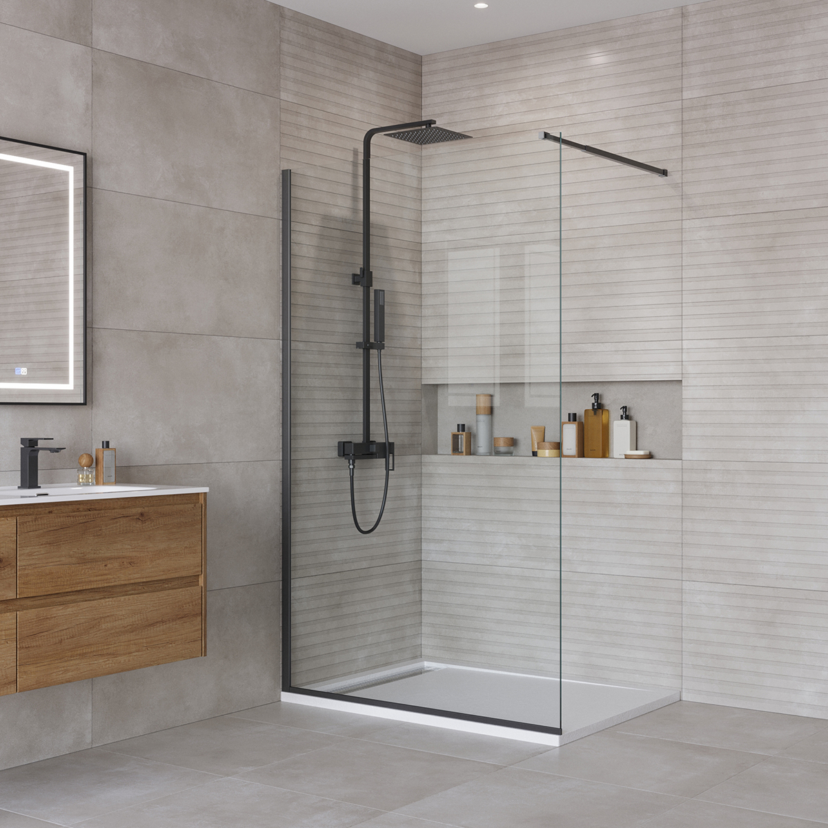 купить Душевая перегородка BelBagno KRAFT-L-1-110-C-NERO 