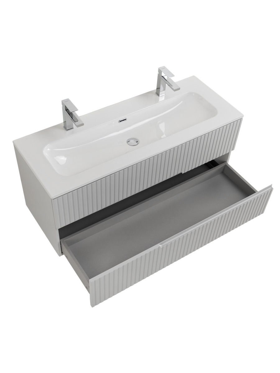 Тумба подвесная CEZARES DUET-N-1200-2C-SO-GPR-P с раковиной CZR-8073-120-1-2 с двумя отверстиями для смесителей, серый жемчужный