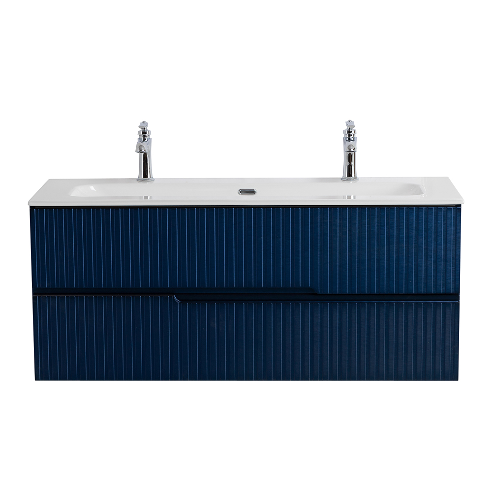 Тумба подвесная CEZARES DUET-N-1200-2C-SO-SPF-P с раковиной CZR-8073-120-1-2 с двумя отверстиями для смесителей, cапфир
