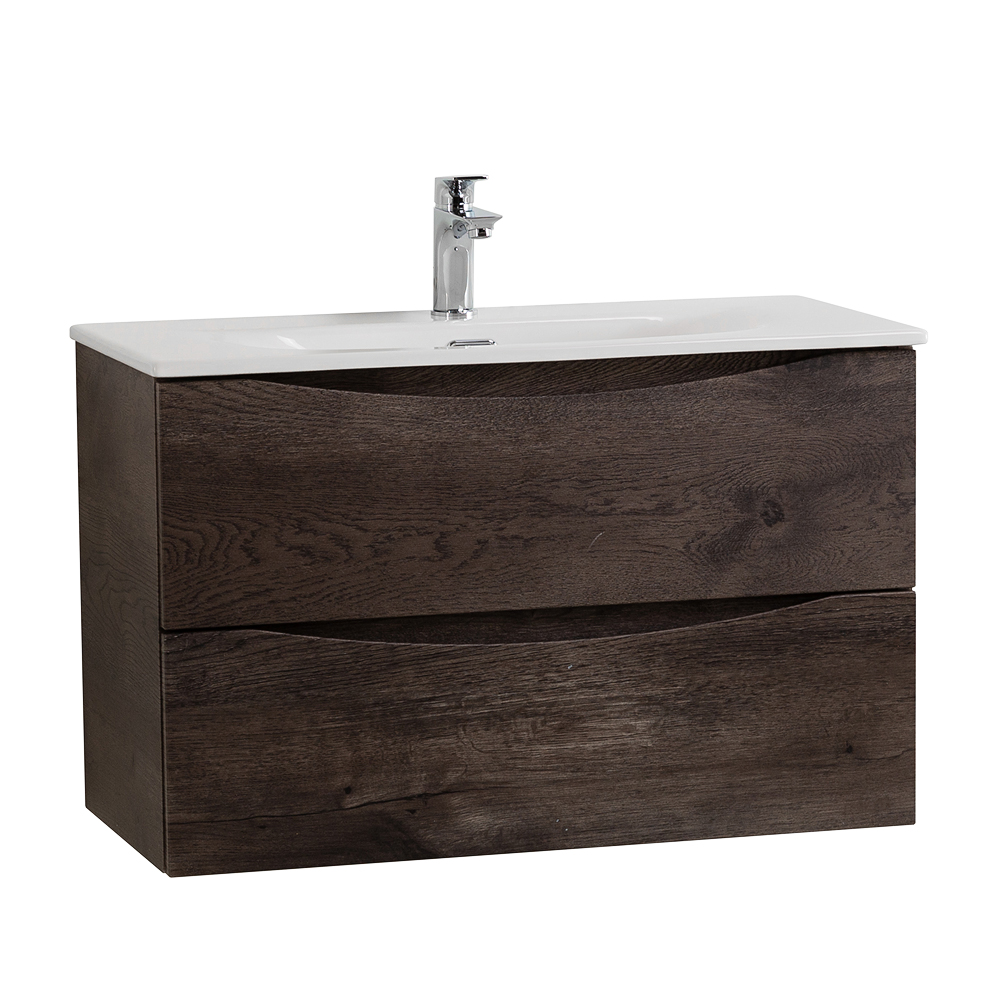 Тумба с раковиной подвесная BelBagno MARINO-CER-MINI-900-2C-SO-RNG-P Rovere Nature Grigio, раковина белая BB-8099-3-90