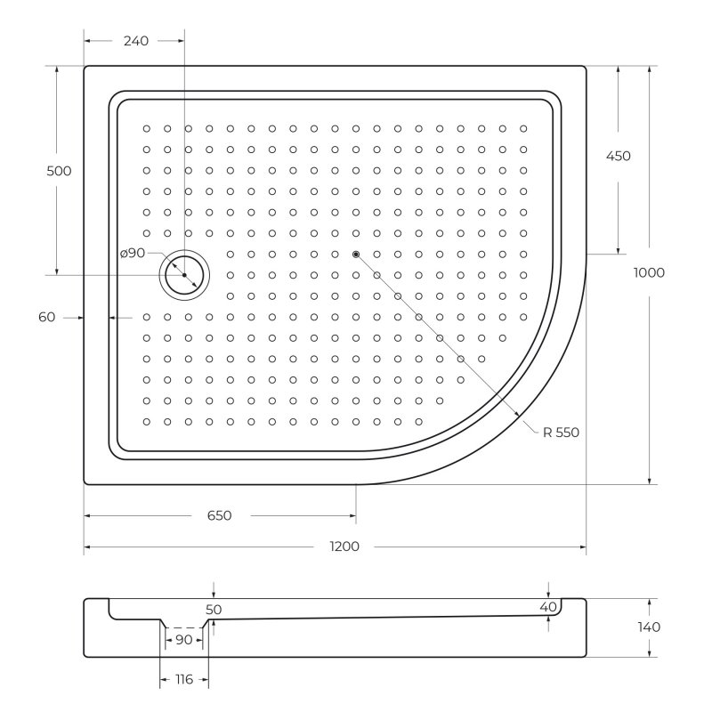 Поддон акриловый 120х100 левосторонний Cezares TRAY-A-RH-120/100-550-15-W-L с сифоном