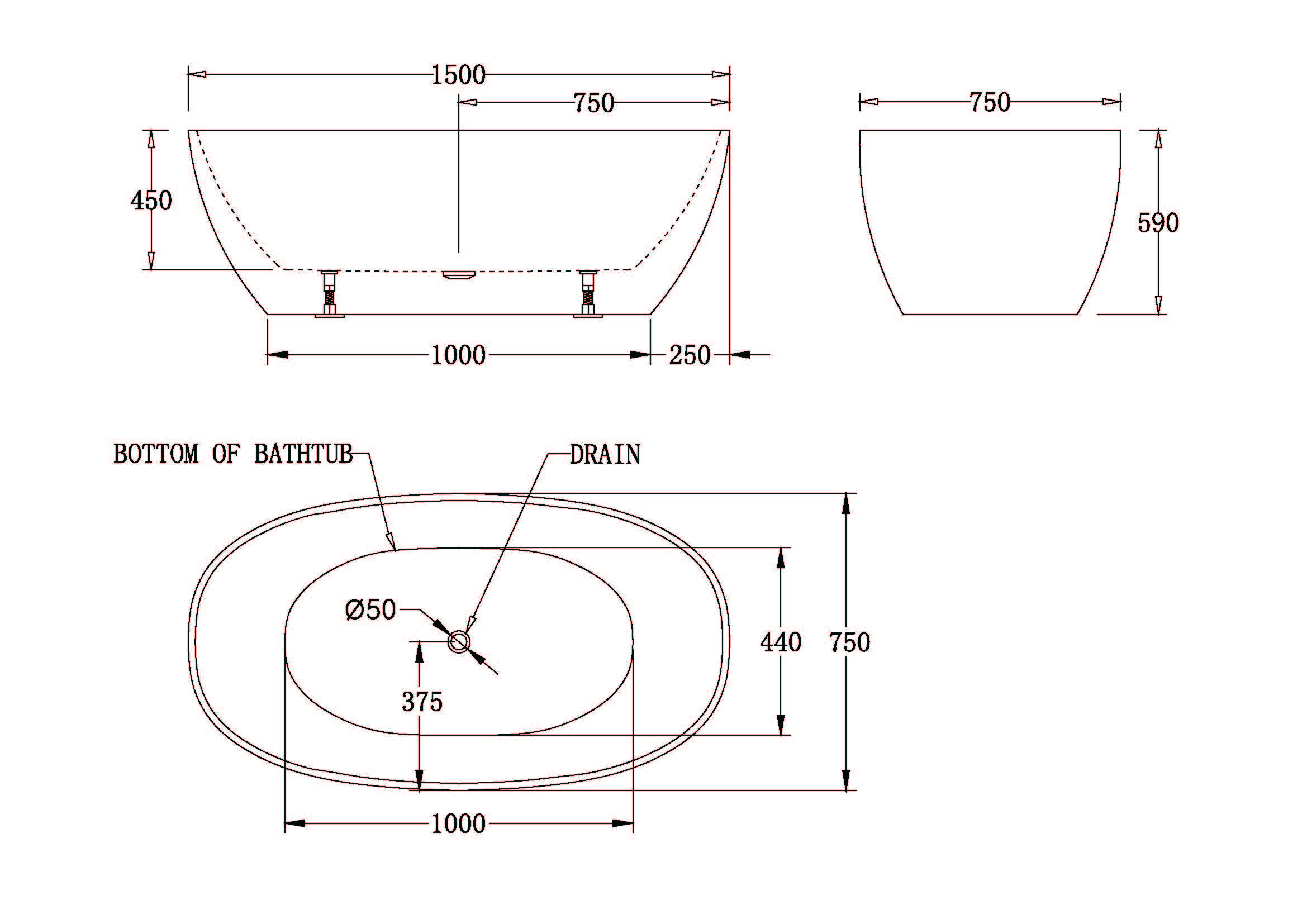 Ванна отдельностоящая без перелива BelBagno BB81-1500-W0