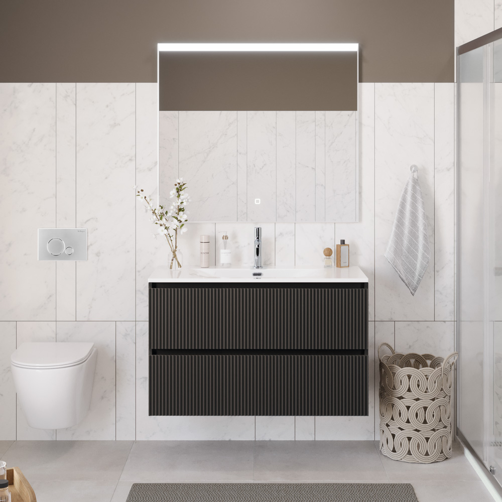 Тумба с раковиной подвесная BelBagno UNO-1200-2C-SO-GSO Темно-Серый матовый, раковина белая BB-8099-120