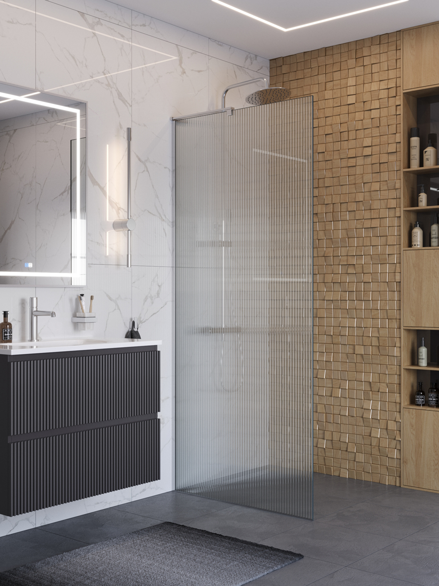 купить Душевая перегородка BelBagno UNO-L-1-TB-90-FL-Cr профиль хром, стекло  рифленое FLUTTO 