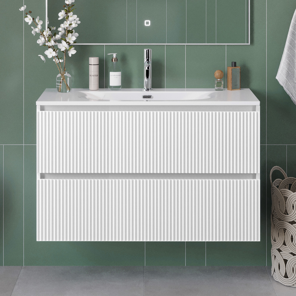 купить Тумба с раковиной подвесная BelBagno UNO-MINI-900-2C-SO-BO Bianco Opaco, раковина белая BB-8099-3-90 