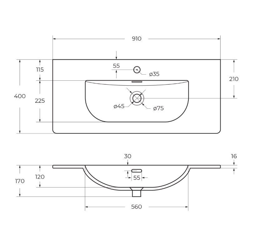 Тумба с раковиной подвесная BelBagno UNO-MINI-900-2C-SO-BO Bianco Opaco, раковина белая BB-8099-3-90