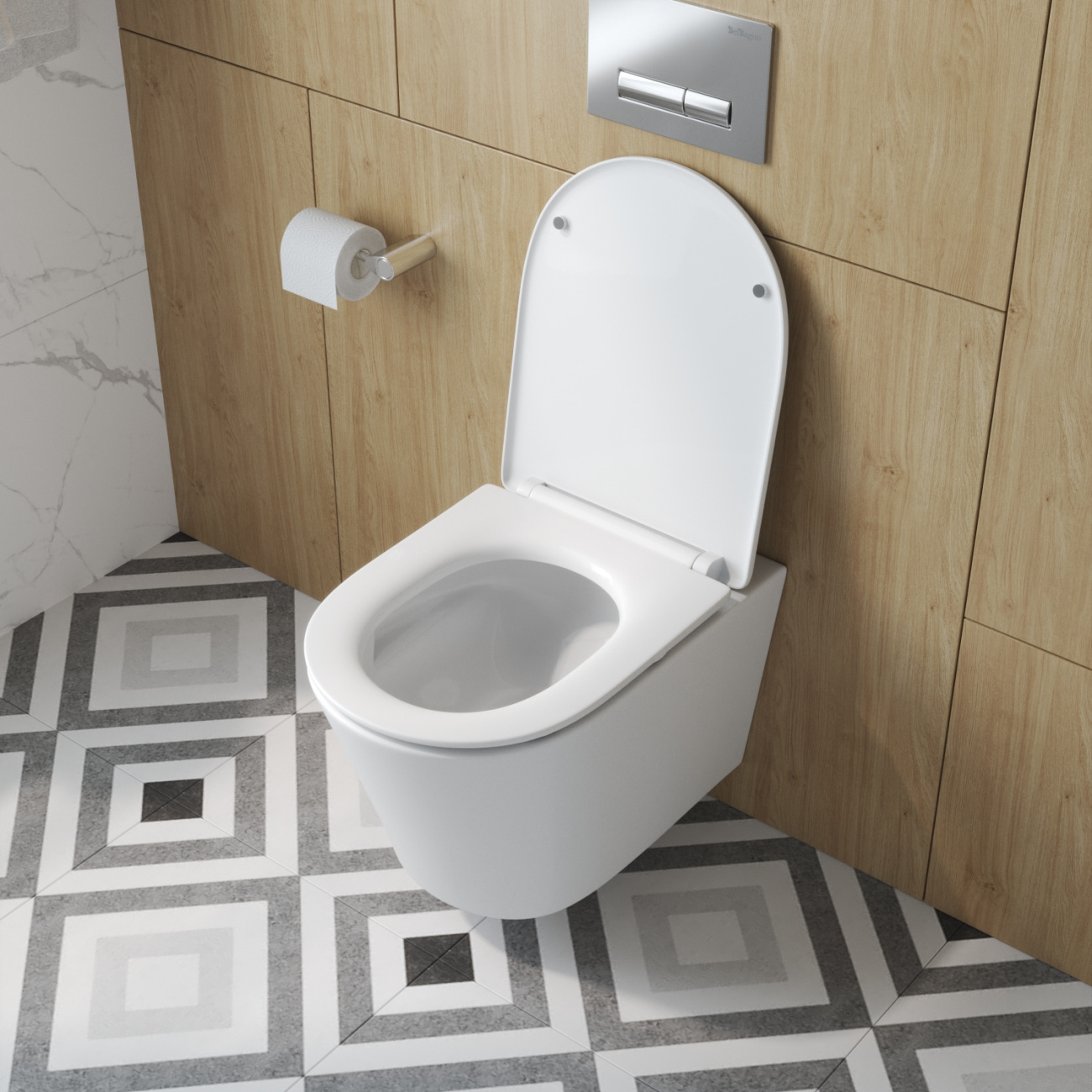 Унитаз подвесной безободковый с сиденьем и смывом TORNADO BelBagno TRE-TOR BB5180CH-TOR/SC