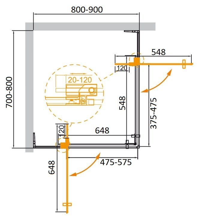 Душевой уголок Cezares SLIDER-AH-2-70/80-80/90-C-NERO