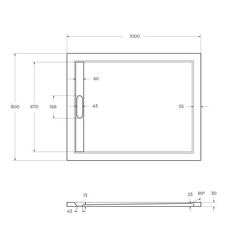 Поддон из искусственного мрамора 100х80 Cezares TRAY-AS-AH-100/80-30-W без сифона