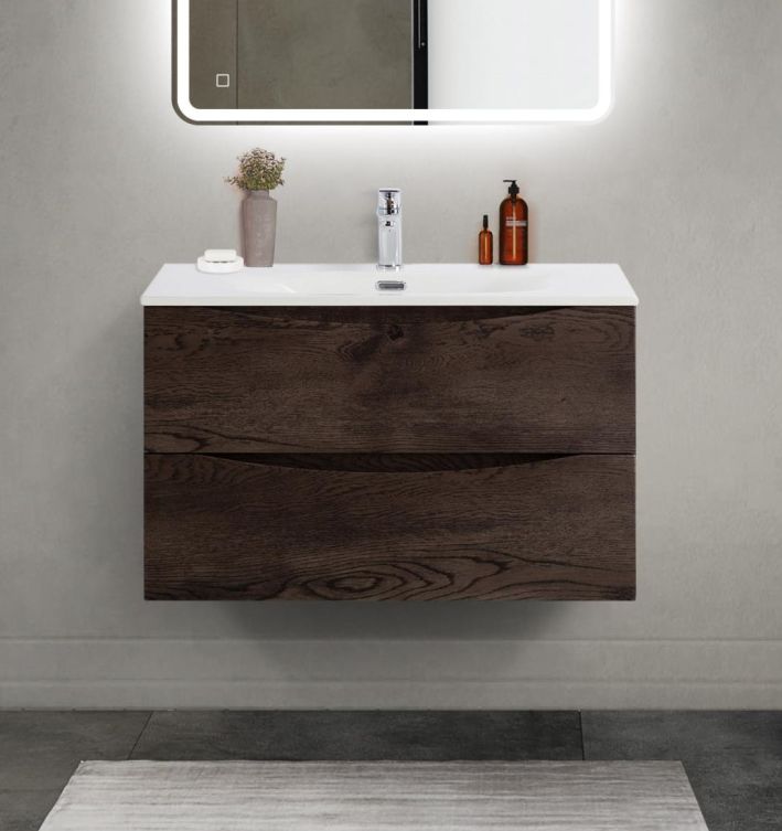 купить Тумба с раковиной подвесная BelBagno MARINO-CER-MINI-800-2C-SO-RNG-P Rovere Nature Grigio, раковина белая BB-8099-3-80 