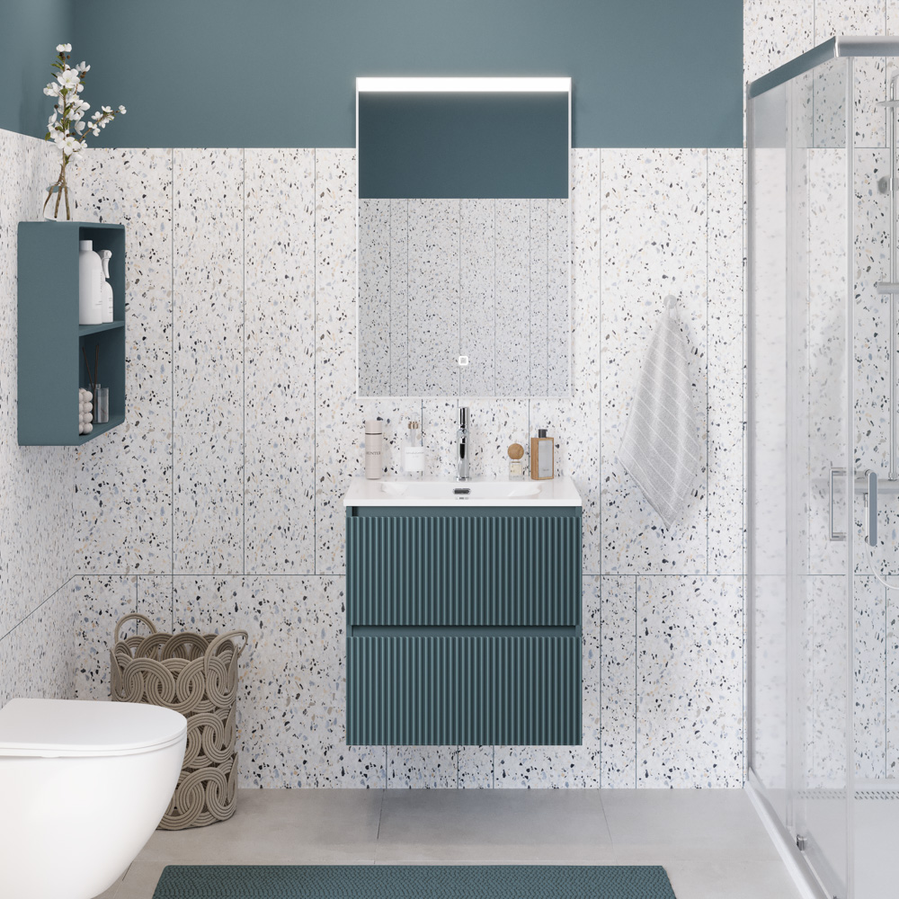 Тумба с раковиной подвесная BelBagno UNO-MINI-500-2C-SO-AO Голубой матовый, раковина белая BB-8099-3-50