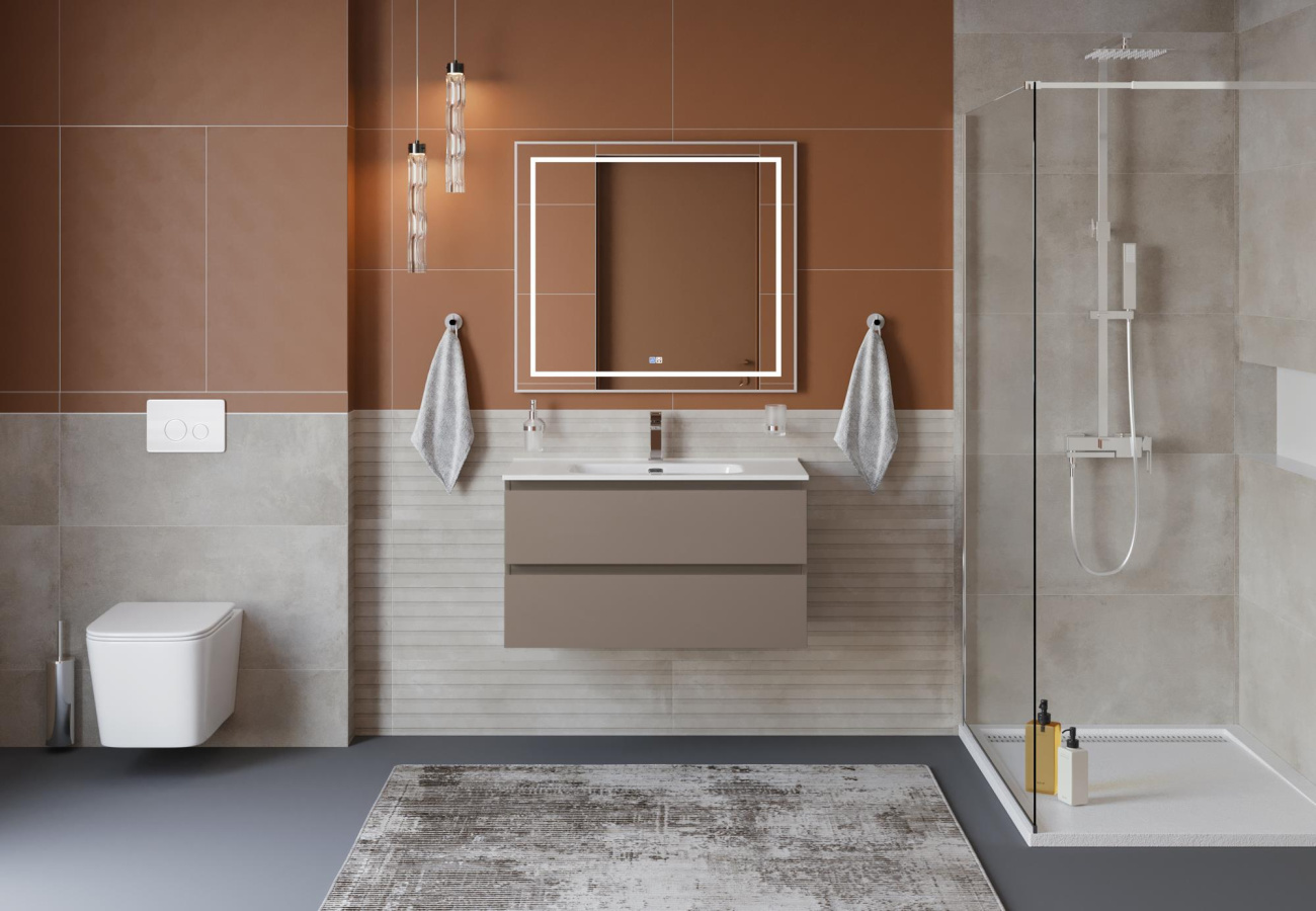 Тумба с раковиной подвесная BelBagno KRAFT-800-2C-SO-CO Бежевый матовый, раковина белая BB800ETL