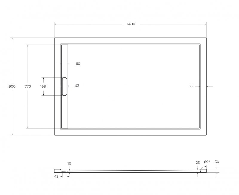 Поддон из искусственного мрамора 140х90 Cezares TRAY-AS-AH-140/90-30-W без сифона