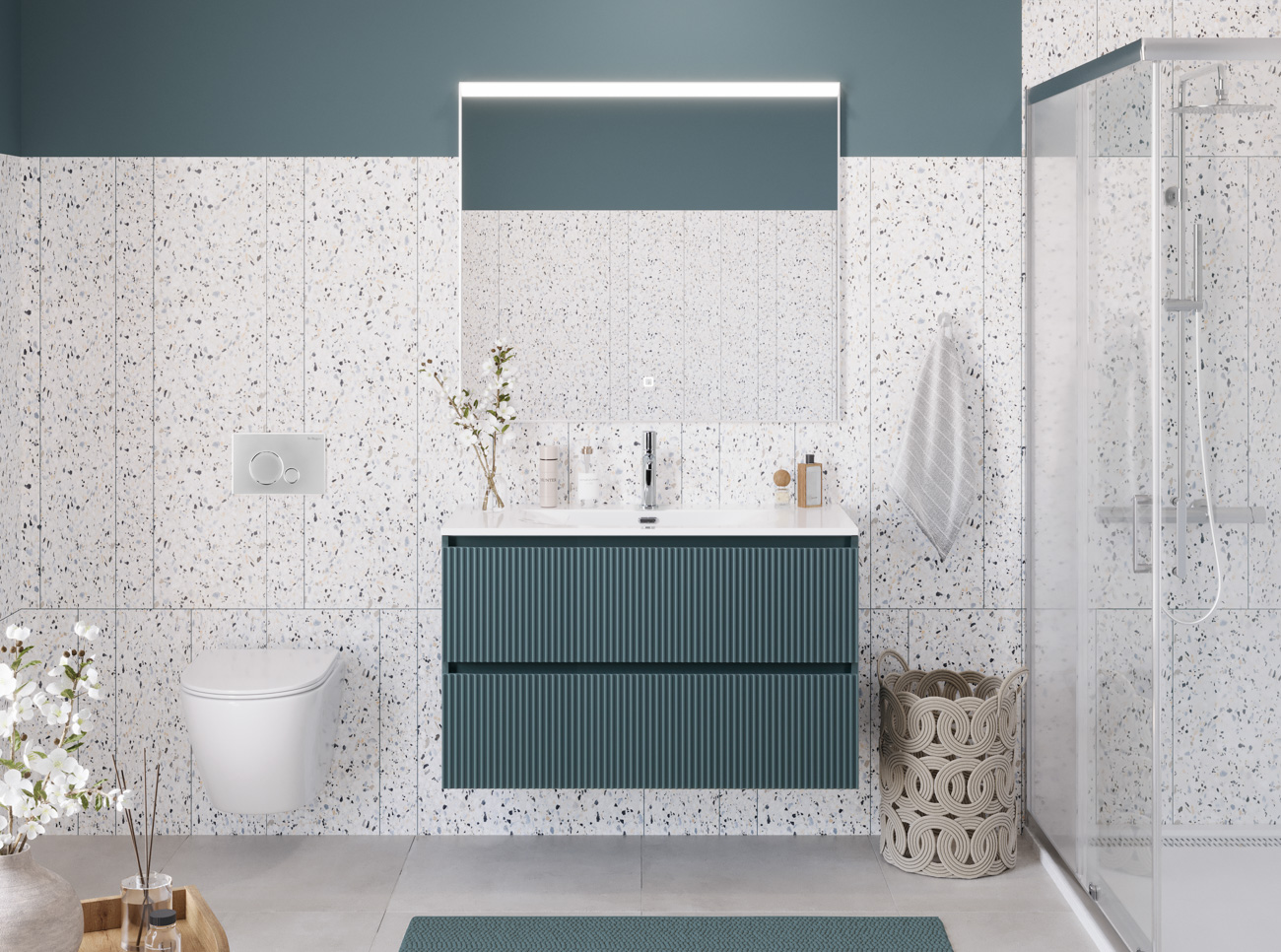 Тумба с раковиной подвесная BelBagno UNO-MINI-900-2C-SO-AO Голубой матовый, раковина белая BB-8099-3-90