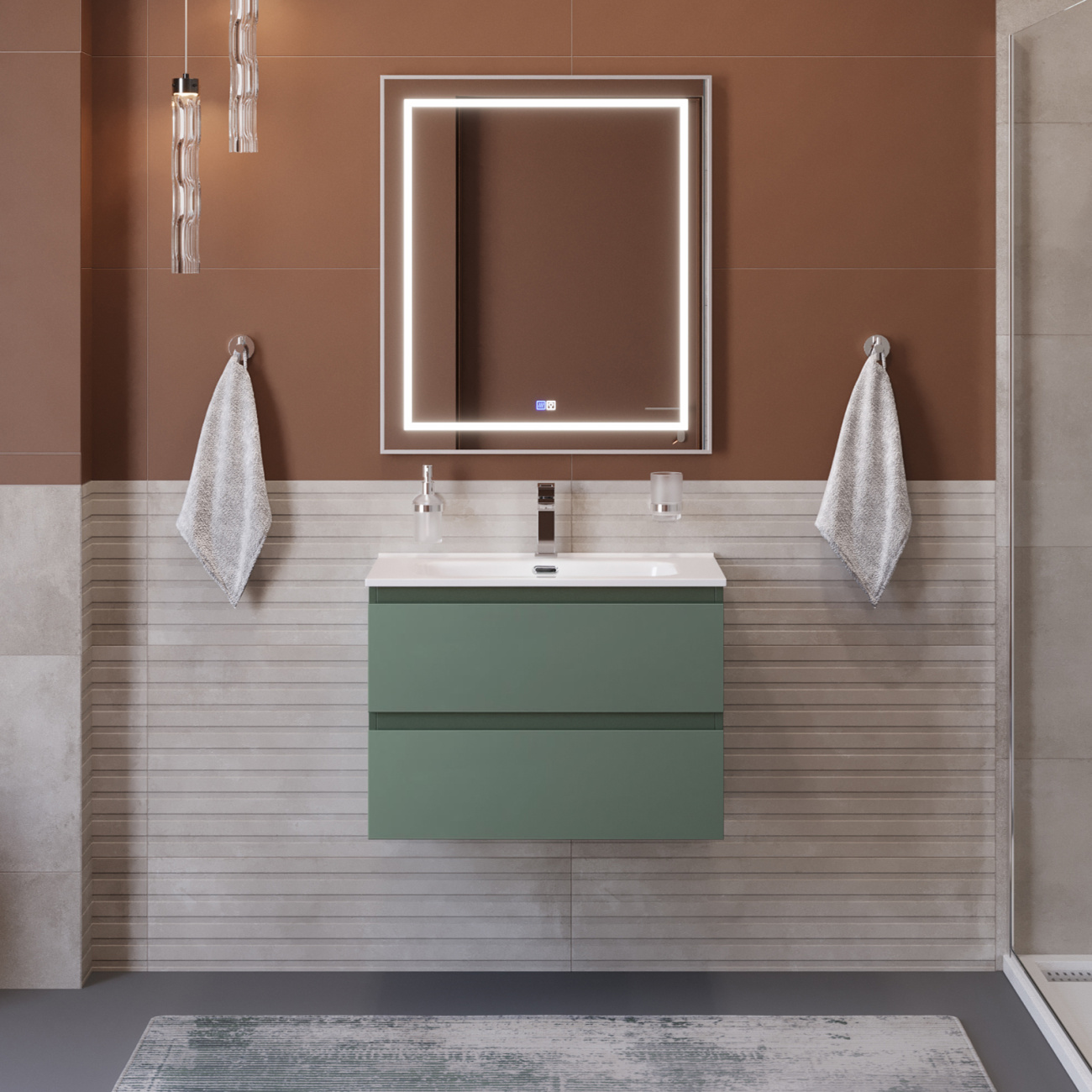 Тумба с раковиной подвесная BelBagno KRAFT-700-2C-SO-VO Еловый матовый, раковина белая BB700ETL