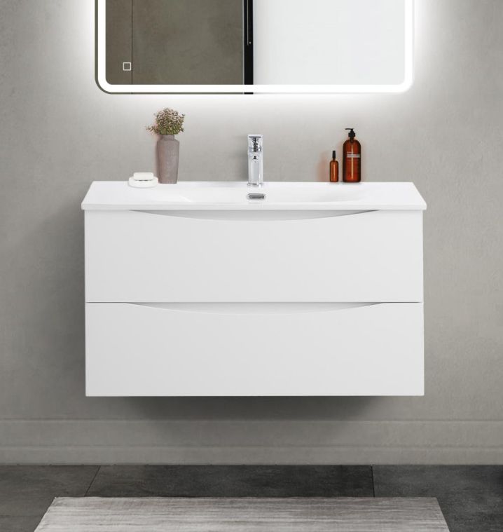 купить Тумба с раковиной подвесная BelBagno MARINO-CER-MINI-900-2C-SO-BL-P Bianco Lucido, раковина белая BB-8099-3-90 