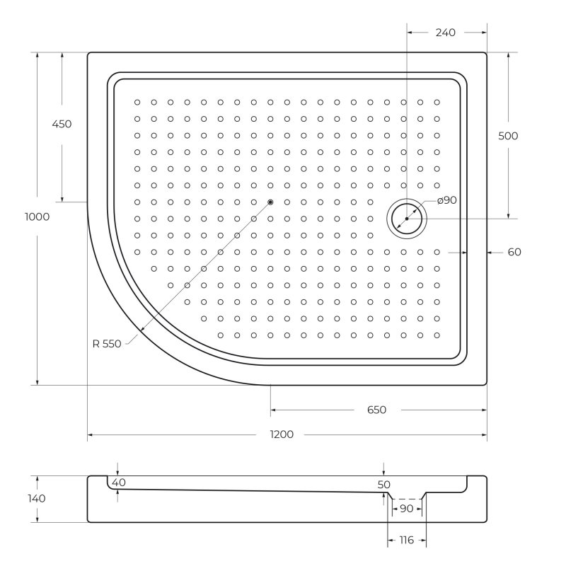 Поддон акриловый 120х100 правосторонний Cezares TRAY-A-RH-120/100-550-15-W-R с сифоном