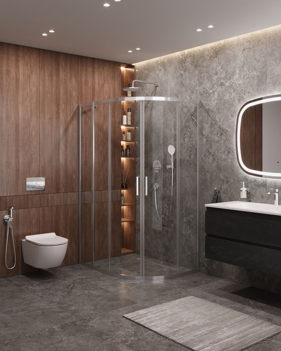 Душевой уголок Cezares MOLVENO-RH-2-120/100-C-Cr-IV, 120х100х195, профиль хром, стекло прозрачное