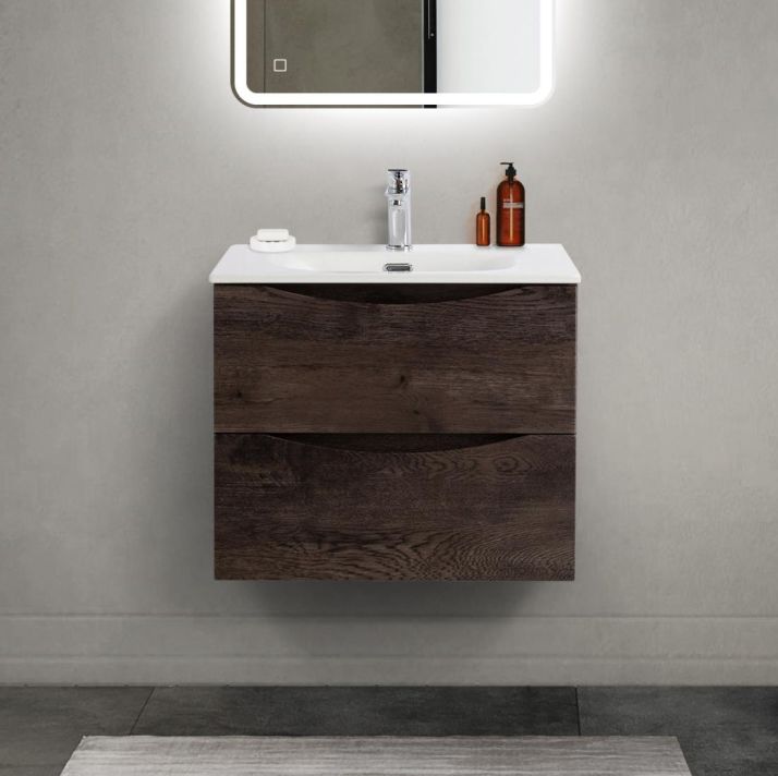 купить Тумба с раковиной подвесная BelBagno MARINO-CER-MINI-600-2C-SO-RNG-P Rovere Nature Grigio, раковина белая BB-8099-3-60 