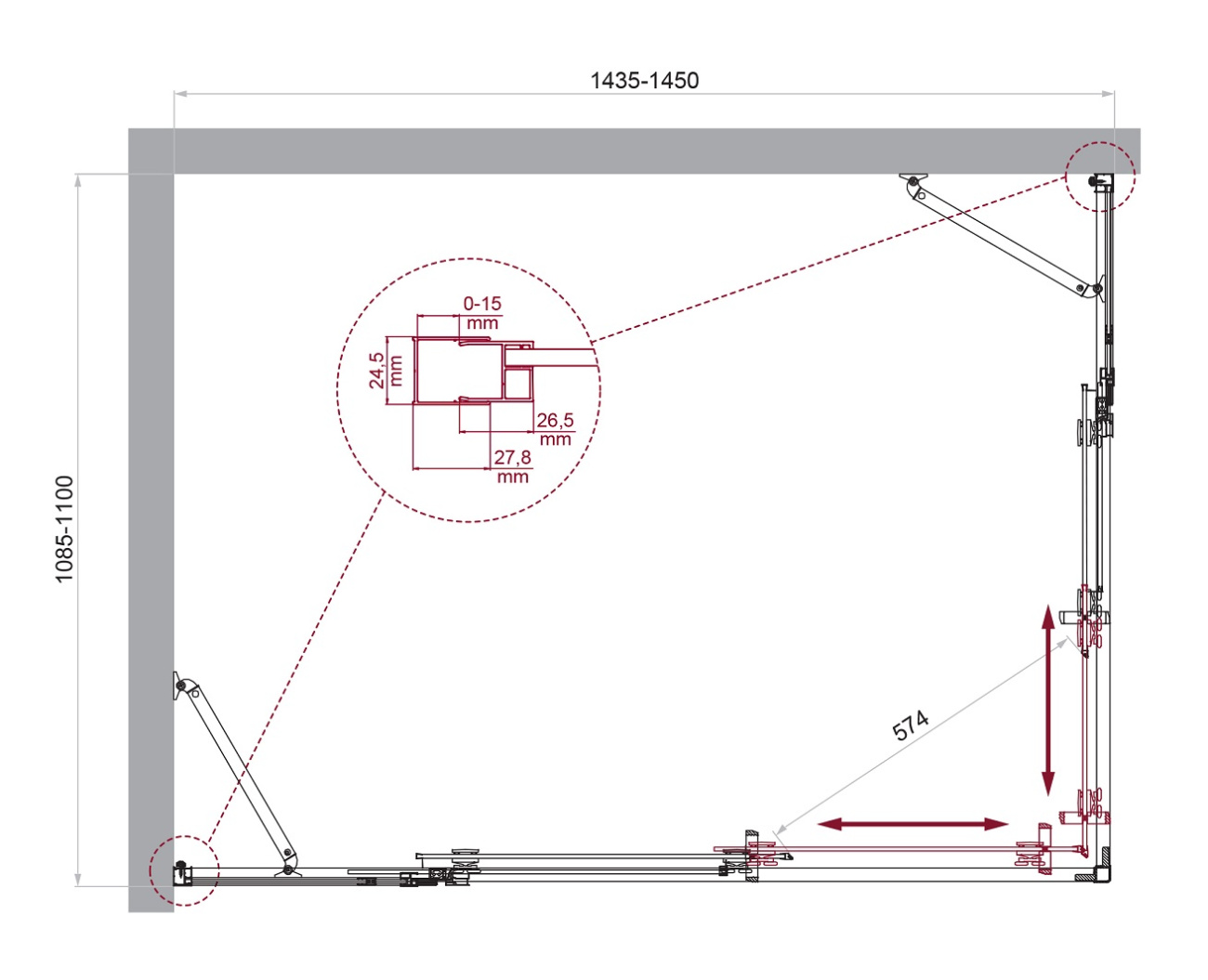 Душевой уголок LUCE-AH-22-145/110-C-Cr