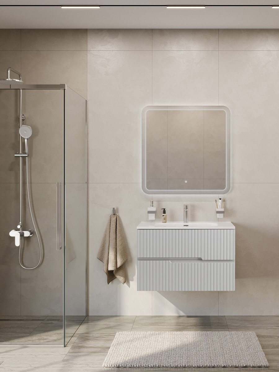 Тумба подвесная CEZARES DUET-N-800-2C-SO-GPR-P с раковиной CZR-8095-80, серый жемчужный