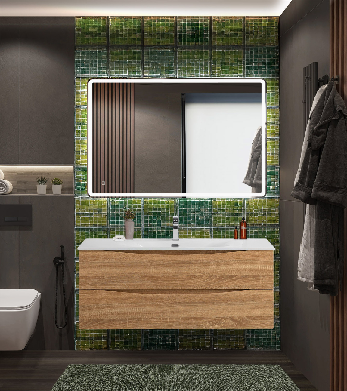 Тумба с раковиной подвесная BelBagno MARINO-CER-N-1200-2C-SO-WO-P Rovere Bianco, раковина белая BB-8099-120