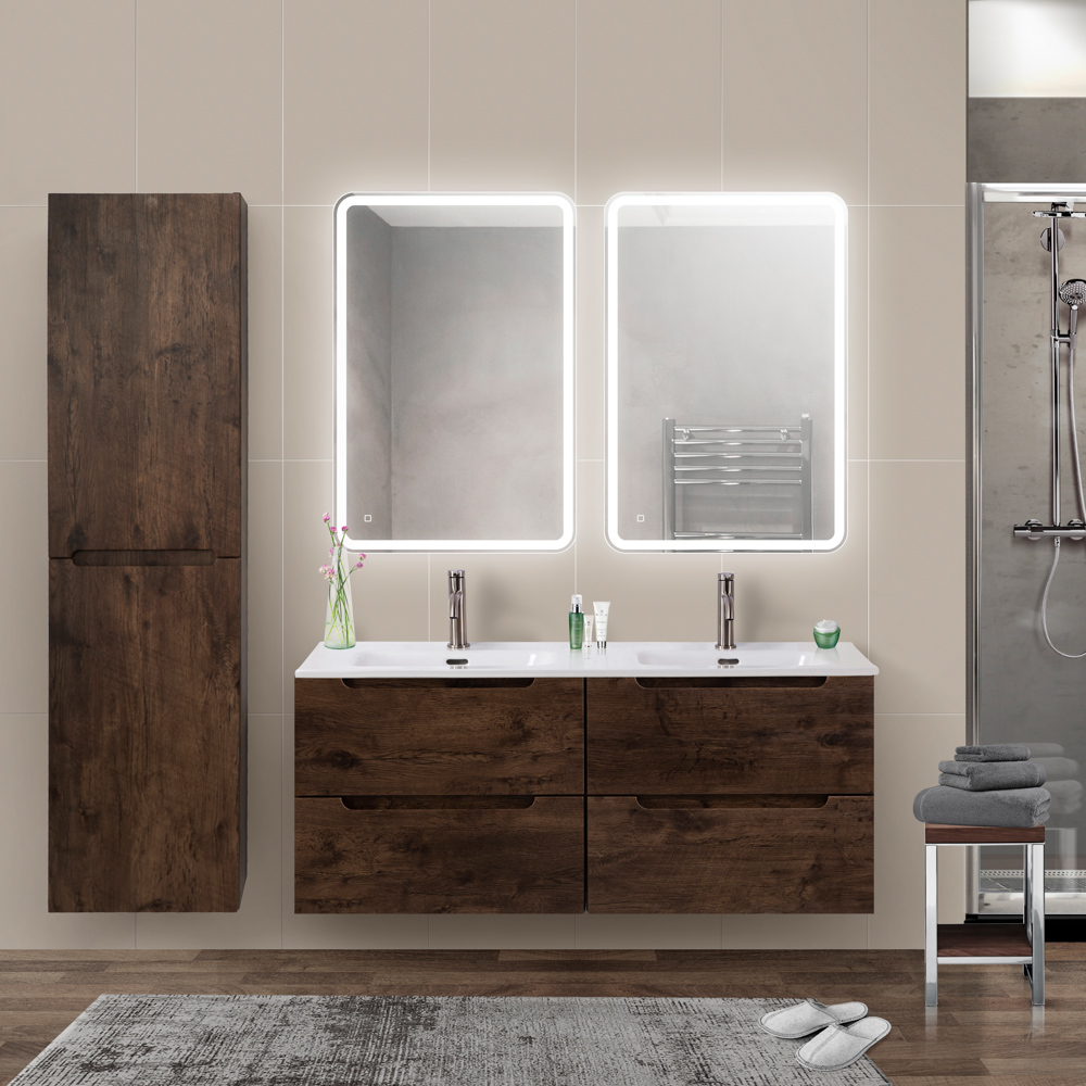 Тумба BelBagno ETNA-1200-4C-SO-2-RW с 2-й раковиной BelBagno BB1200-2-ETL, Rovere Moro