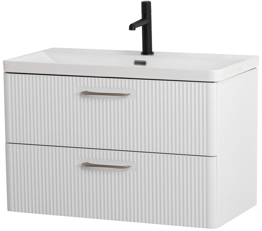 купить Подвесная тумба с раковиной Belbagno DUE, 80 см Белый металлик DUE-800-2C-SO-BM-P + BB-8076-3-80 