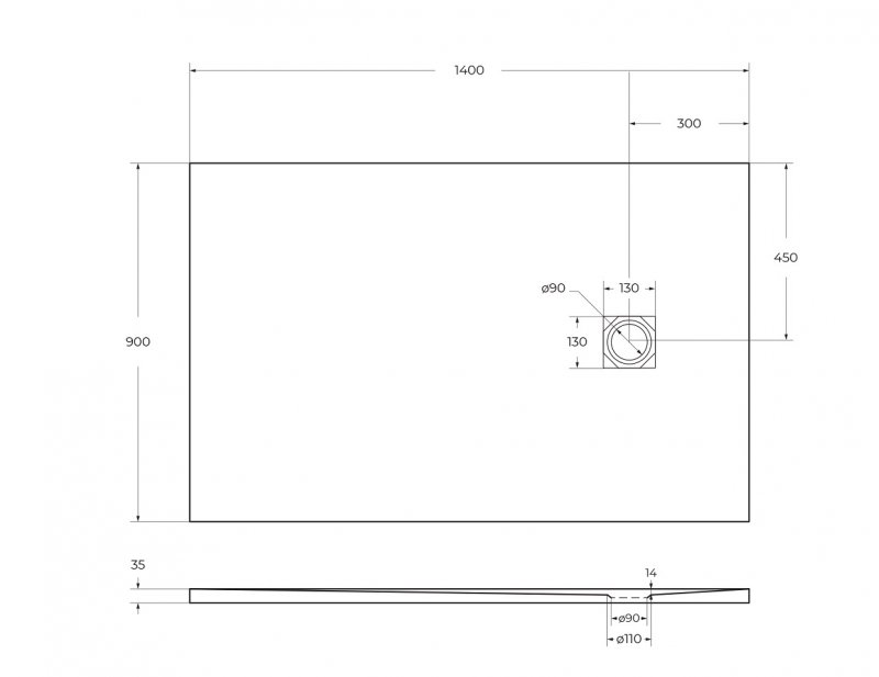 Поддон из искусственного мрамора Belbagno TRAY-MR-UNO-AH-140/90-35-W-CR