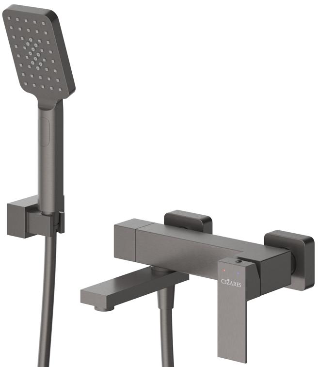 Смеситель CEZARES SLIDER-VD-GM для ванны и душа с поворотным изливом, с ручным душем, шлангом и держателем
