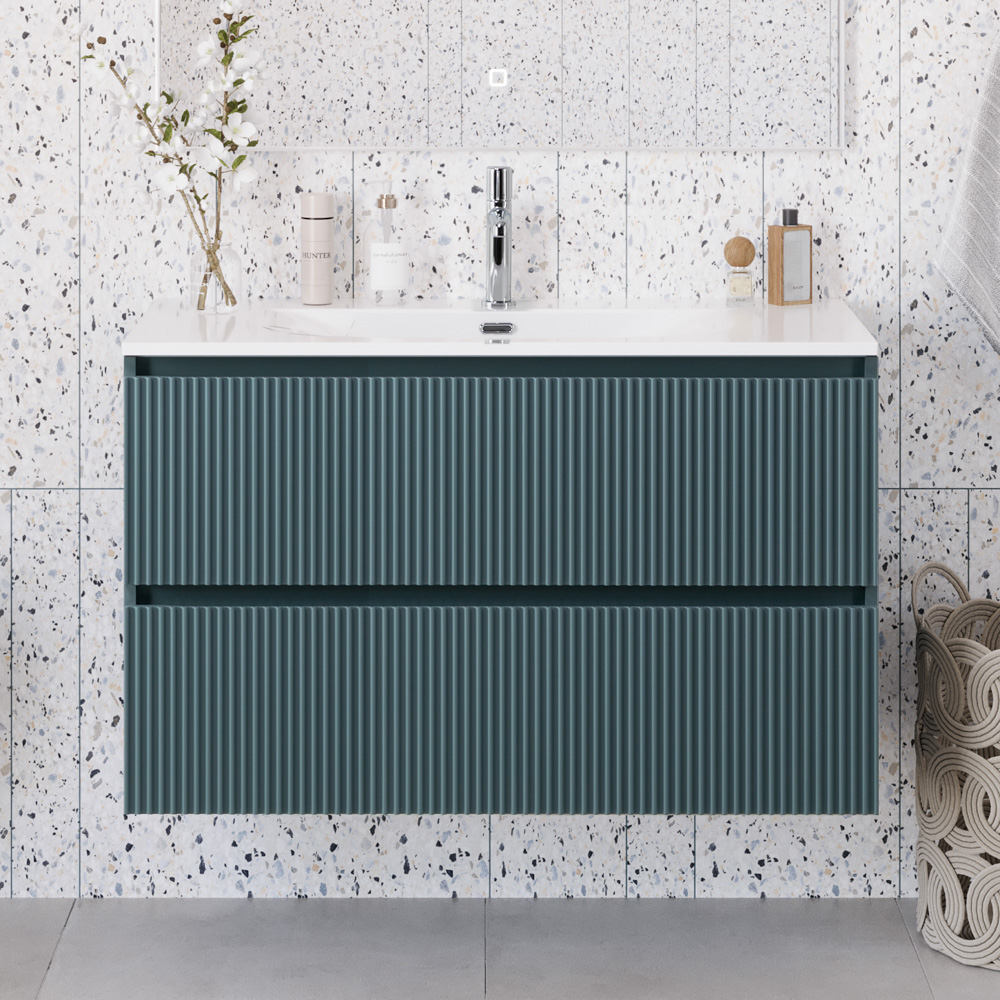 Тумба с раковиной подвесная BelBagno UNO-MINI-900-2C-SO-AO Голубой матовый, раковина белая BB-8099-3-90